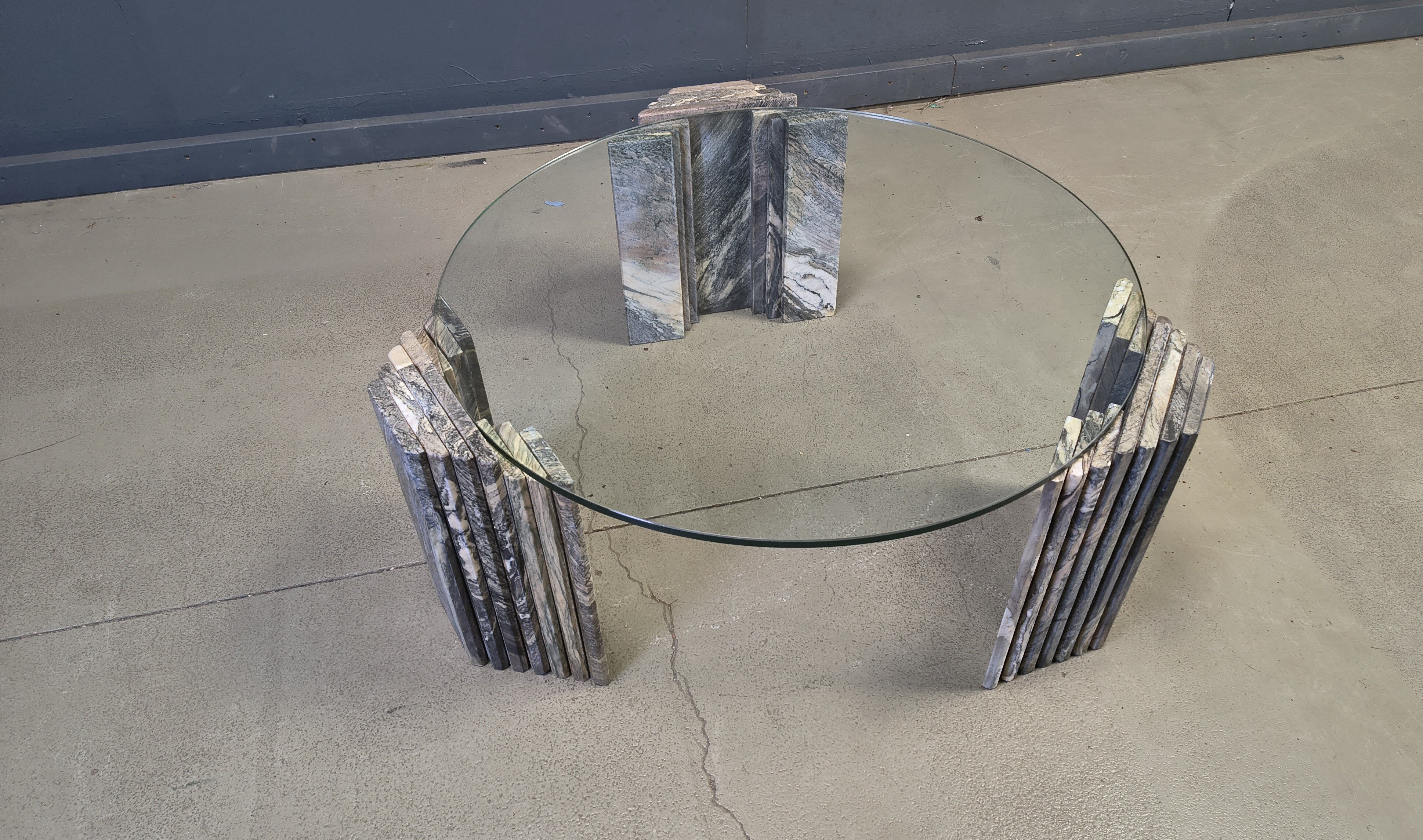 Vintage Italian marble and glass coffee table, 1970s