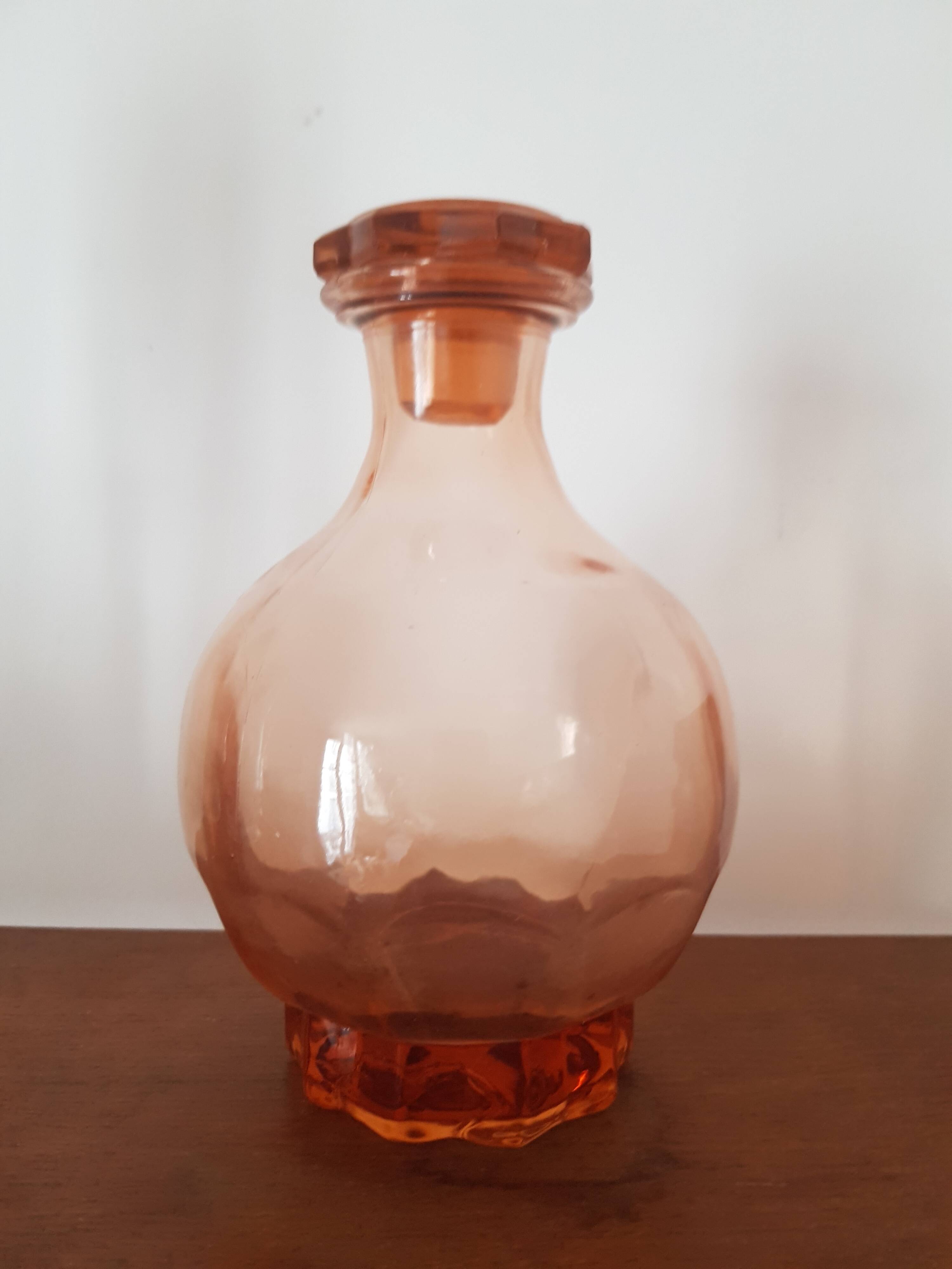 Vintage pink glass liqueur carafe