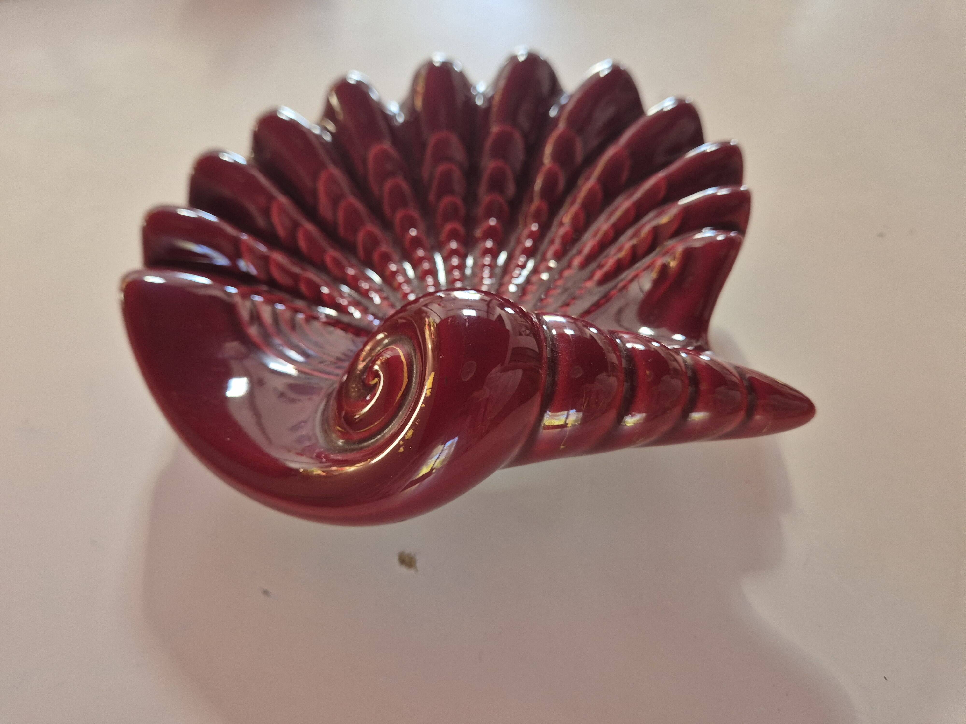 Vallauris red burgundy shell ashtray pocket emptier from the 60s