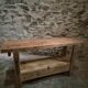 Vintage French beech side table, console, washbasin unit, industrial side table, circa 1950–1970.