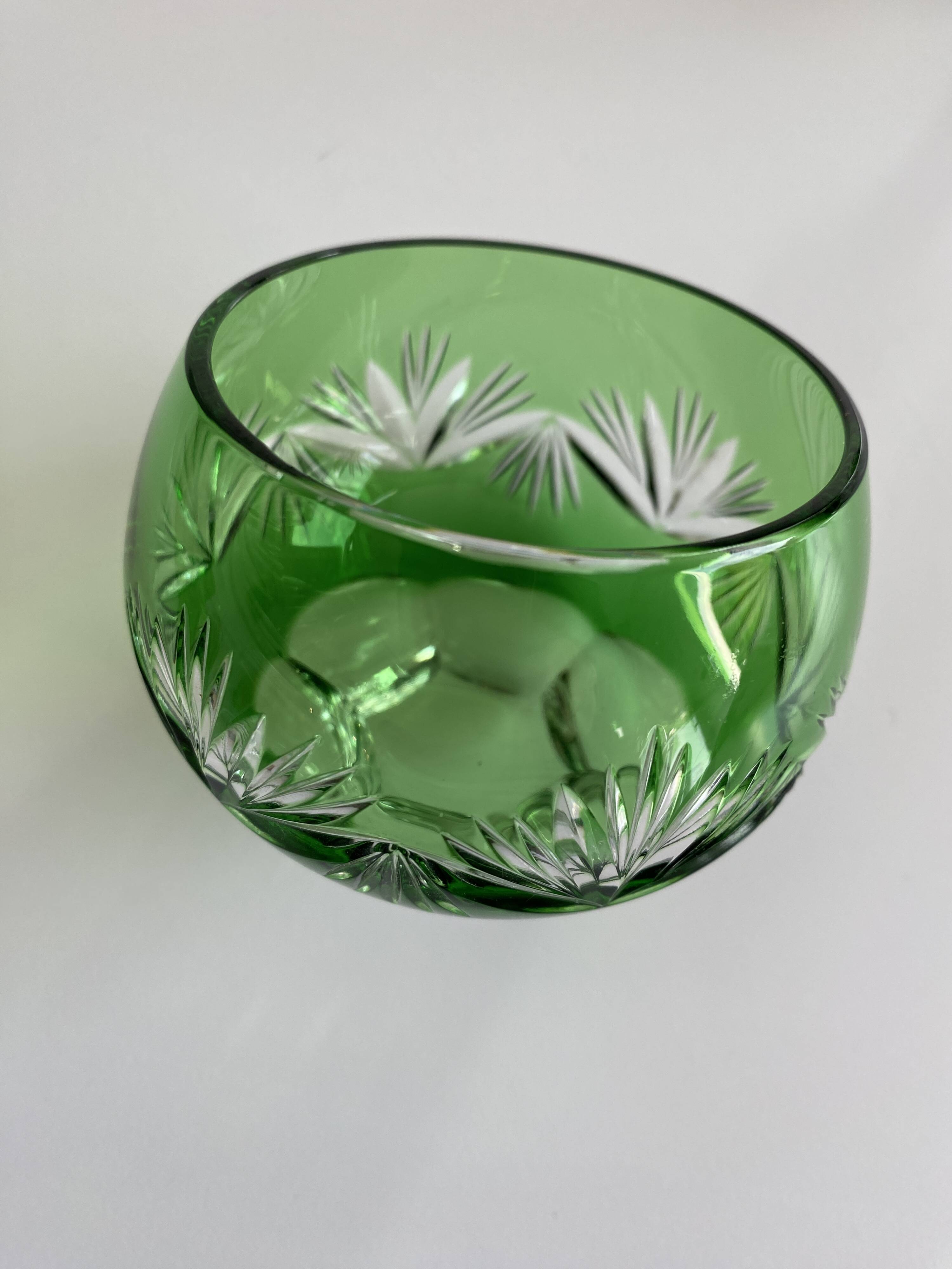Green cut crystal bowl