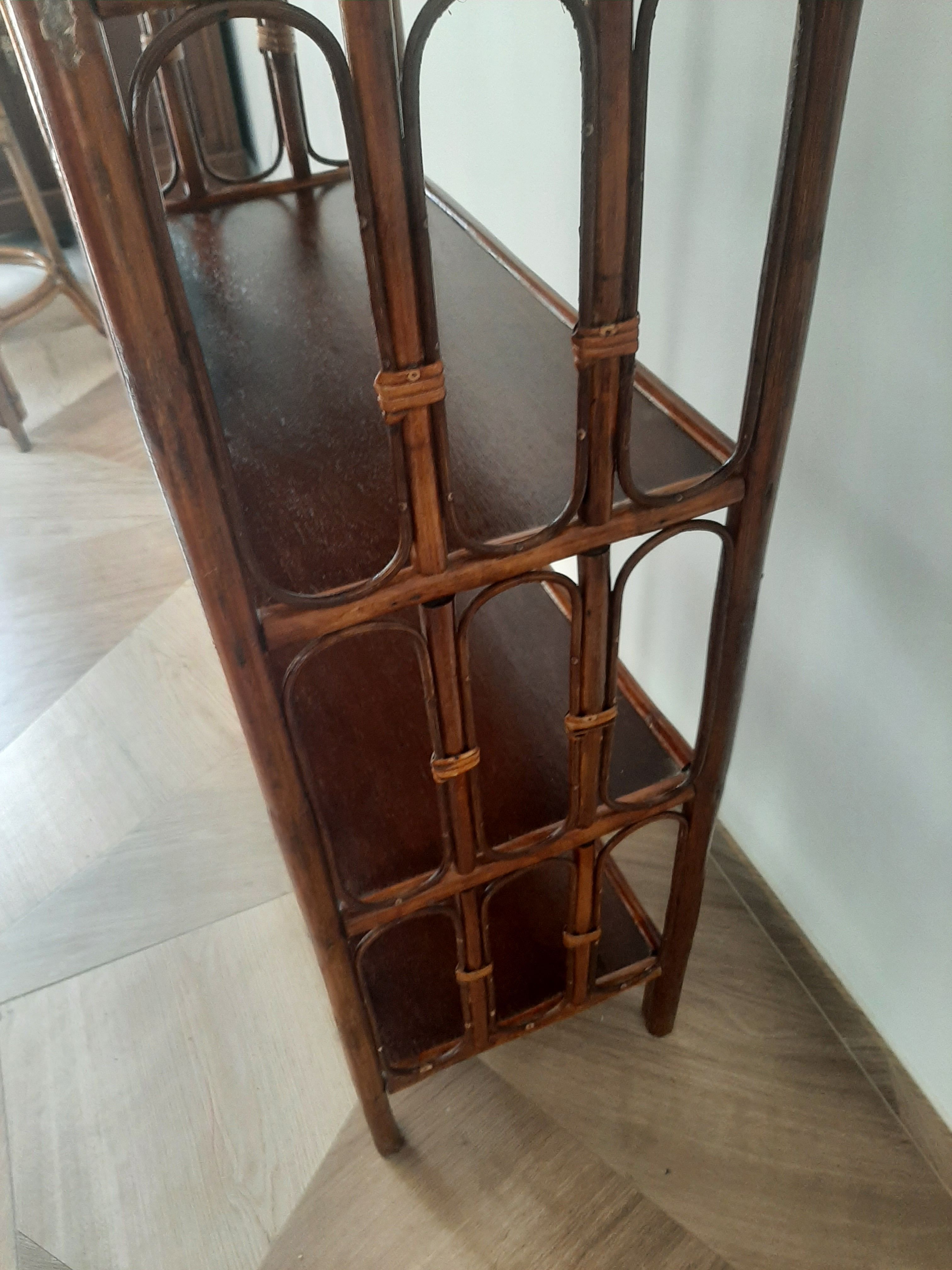 Vintage library 4 levels - wood, bamboo and rattan - retro 80s