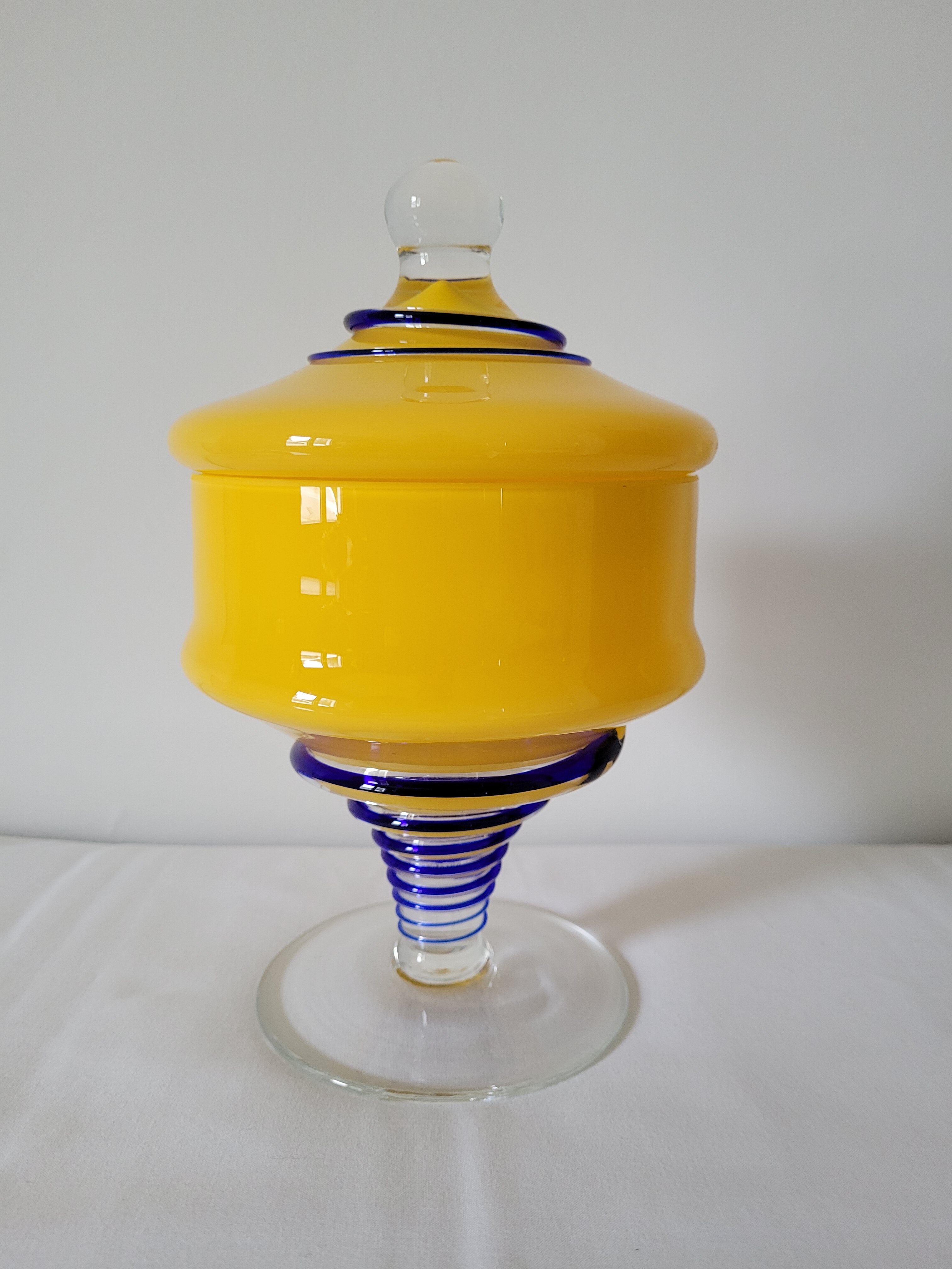Yellow glass candy pot