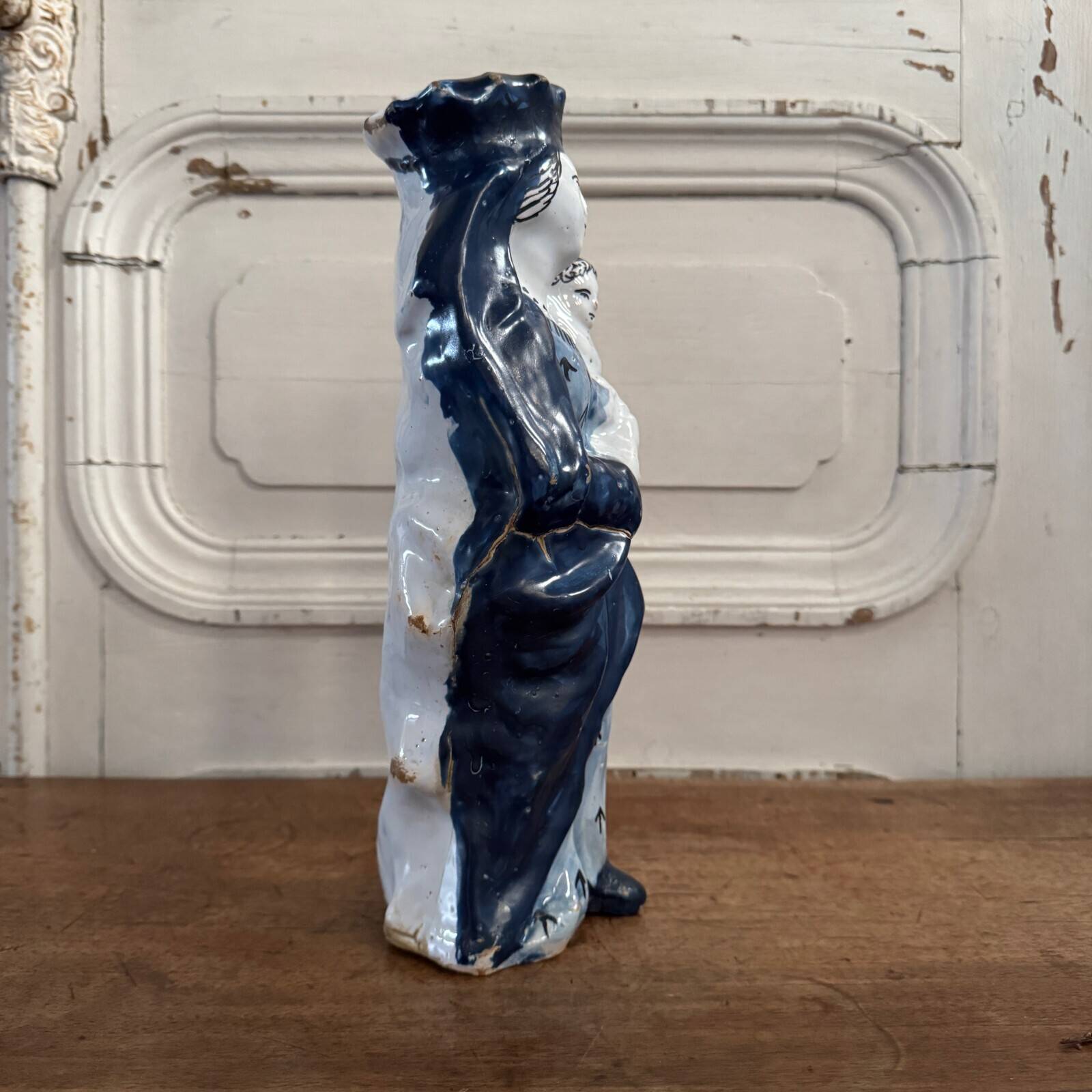 Virgin and Child, 18th century, blue background, ermine decoration