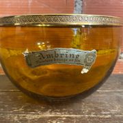 Salad bowl + 2 Antique AMBRINE Bowls Amber Glass + Gold Bronze Mounting