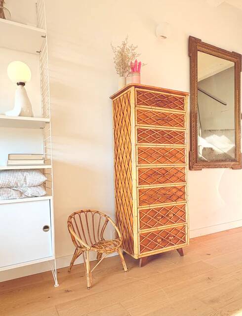 Vintage rattan chest of drawers