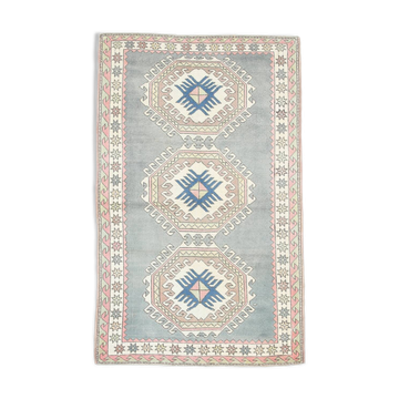 4x7 Vintage Oushak Area Rug, Beige & Grey Turkish Pattern Rug, 128x206 Cm