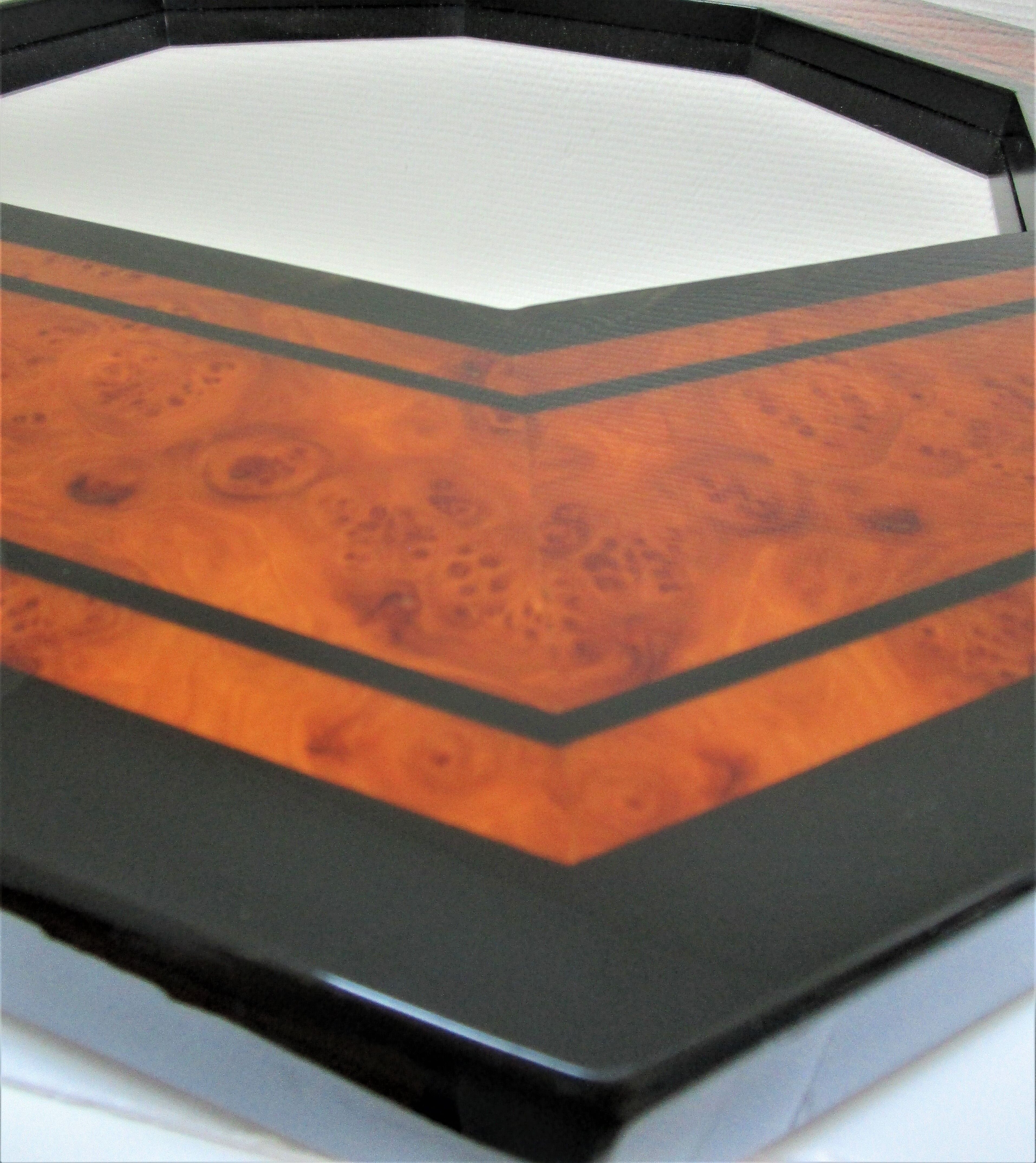 Octagonal wooden mirror by Jean-Claude Mahey