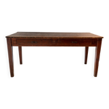 Table antique avec 2 tiroirs en patine