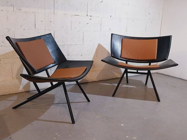 Paire de grands fauteuils en ailes d'avion 1980