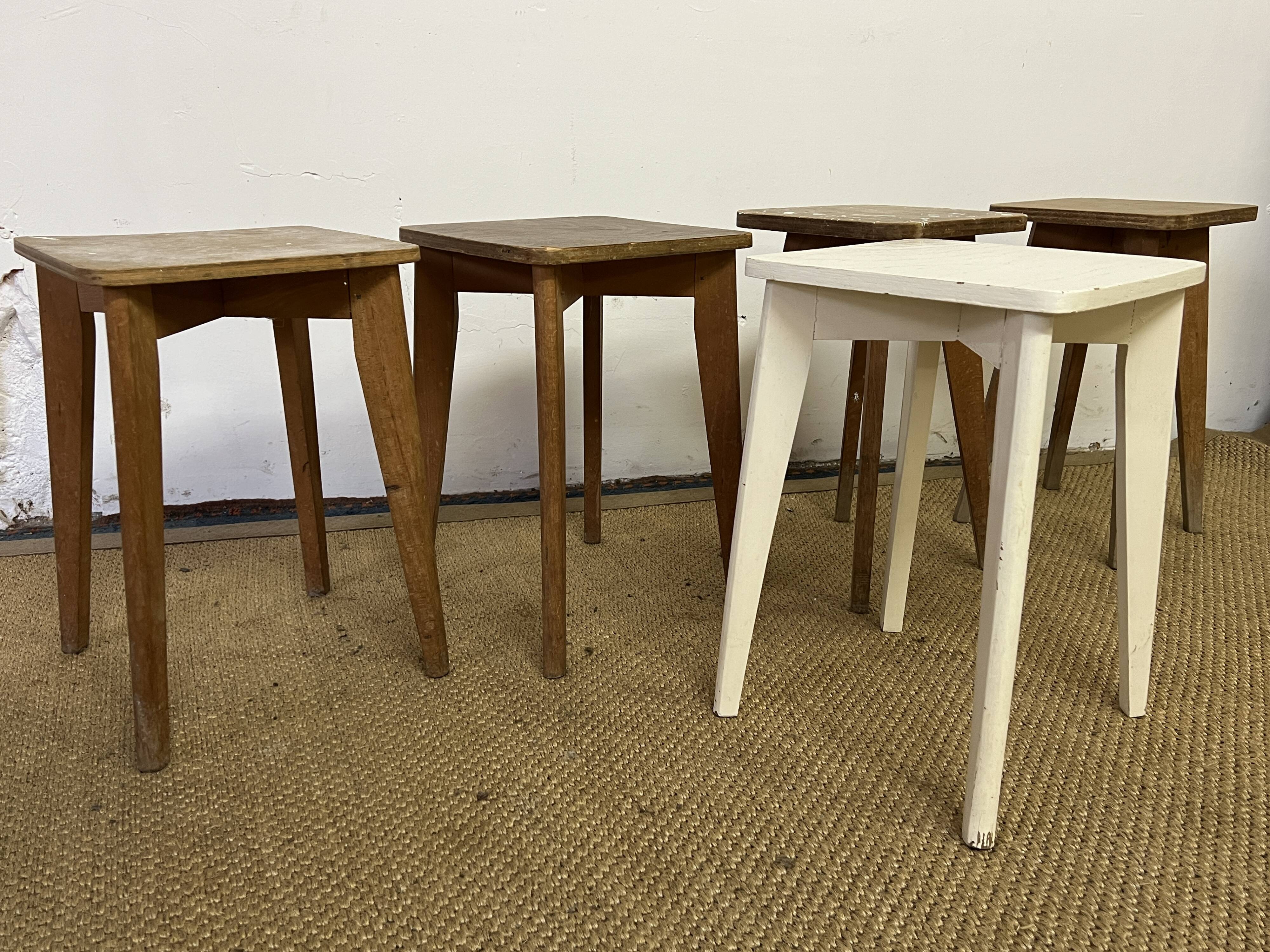 Series of 5 vintage wooden workshop stools