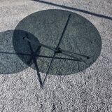 Round chrome metal table with smoked glass top from the 70s