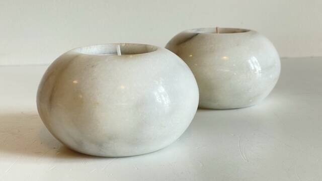 2 marble ball tealight holders from the 70s
