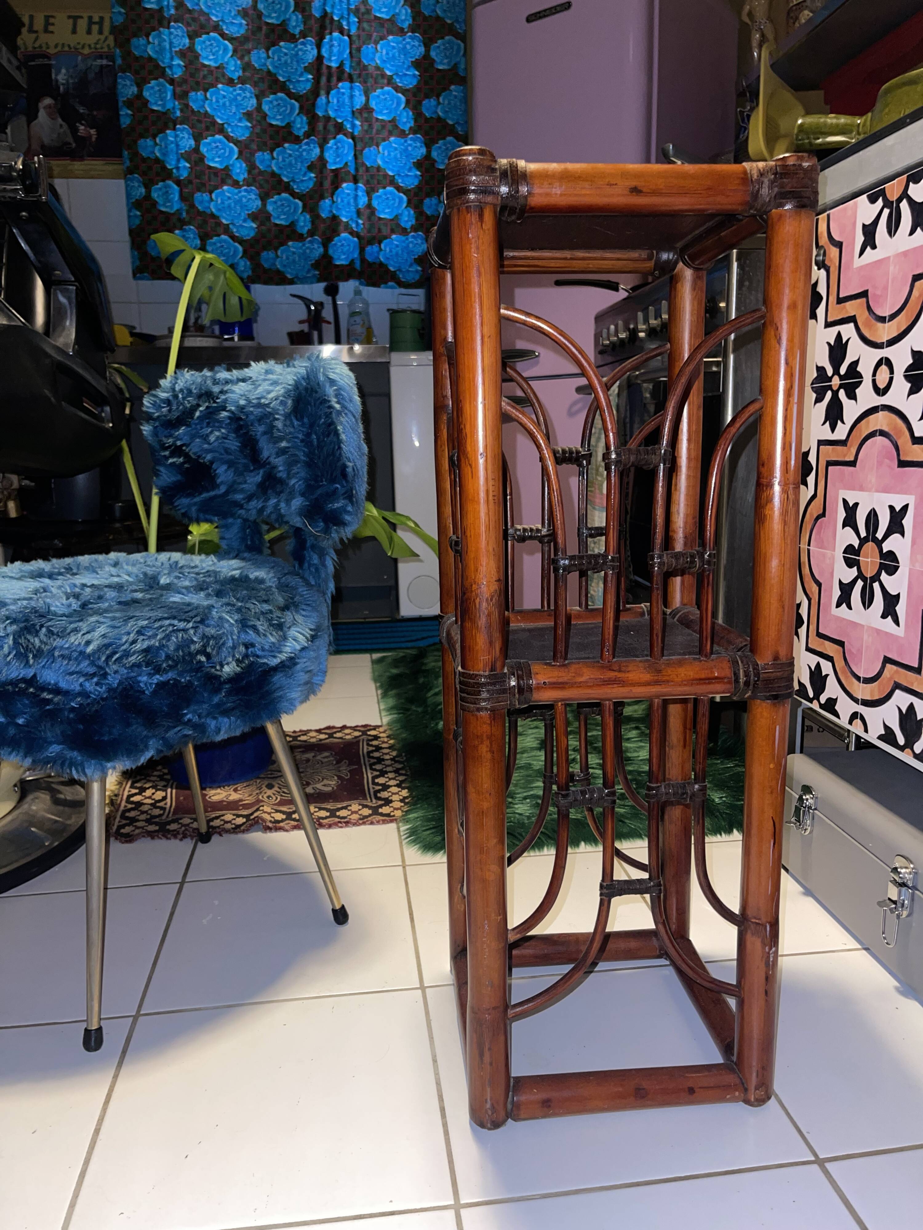 Polynesia handcrafted bamboo shelf/bookcase/side cabinet — vintage TBE