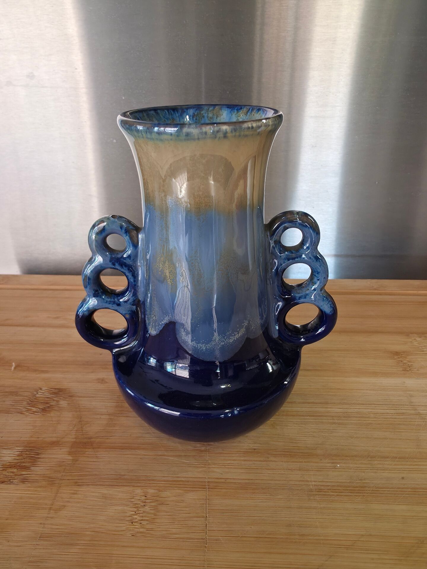 Antique Art Deco vase in blue flame stoneware, numbered 251.