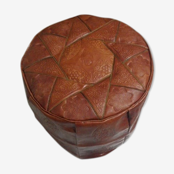 Moroccan brown pouf in real leather, Ottoman, leather foot rest