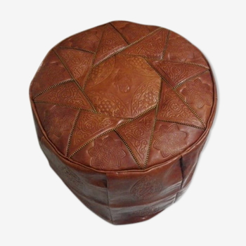 Pouf marron marocain en vrai cuir, ottoman, repose pied en cuir