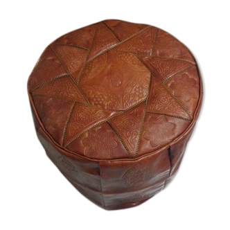 Pouf marron marocain en vrai cuir, ottoman, repose pied en cuir