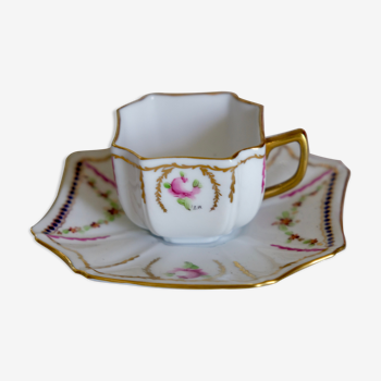 Cup and saucer hand painted "My Queen" porcelain of Limoges France