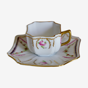 Tasse et soucoupe peint main « Ma Reine » porcelaine de Limoges France