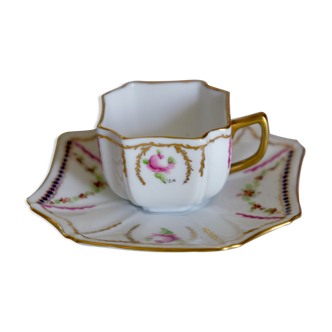 Cup and saucer hand painted "My Queen" porcelain of Limoges France