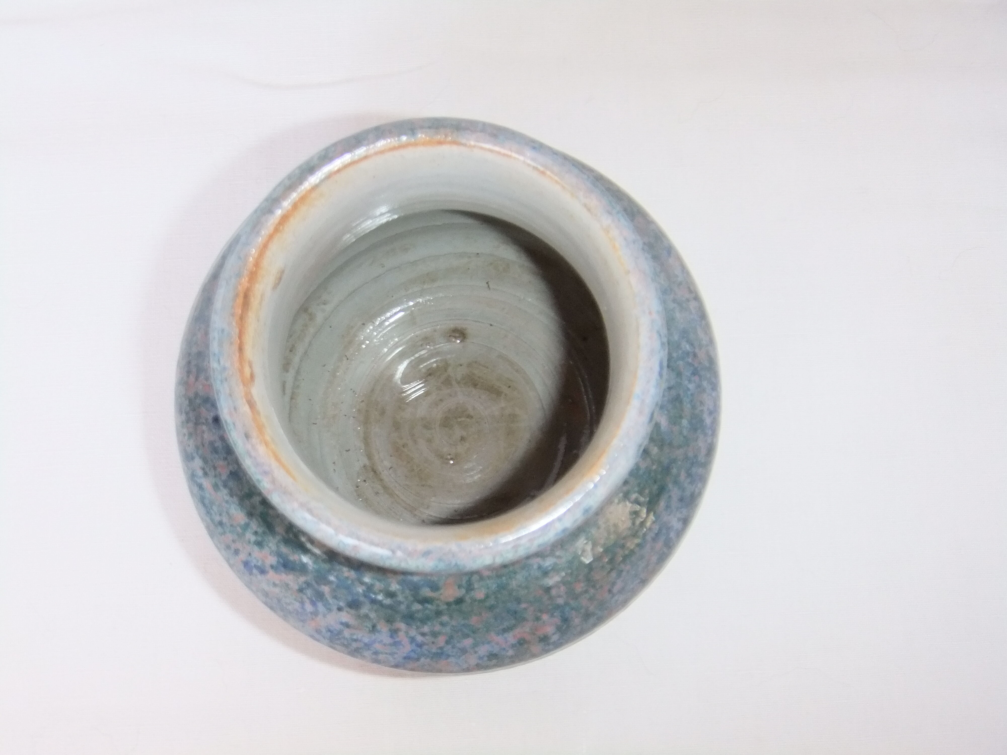 Ceramic ball vase signed Jean Pierre Gasnier dit Pierg Blue green pink