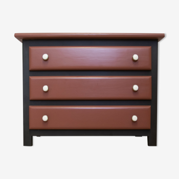 Chest of drawers in black pine 3 drawers
