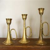 3 brass trumpet candlesticks
