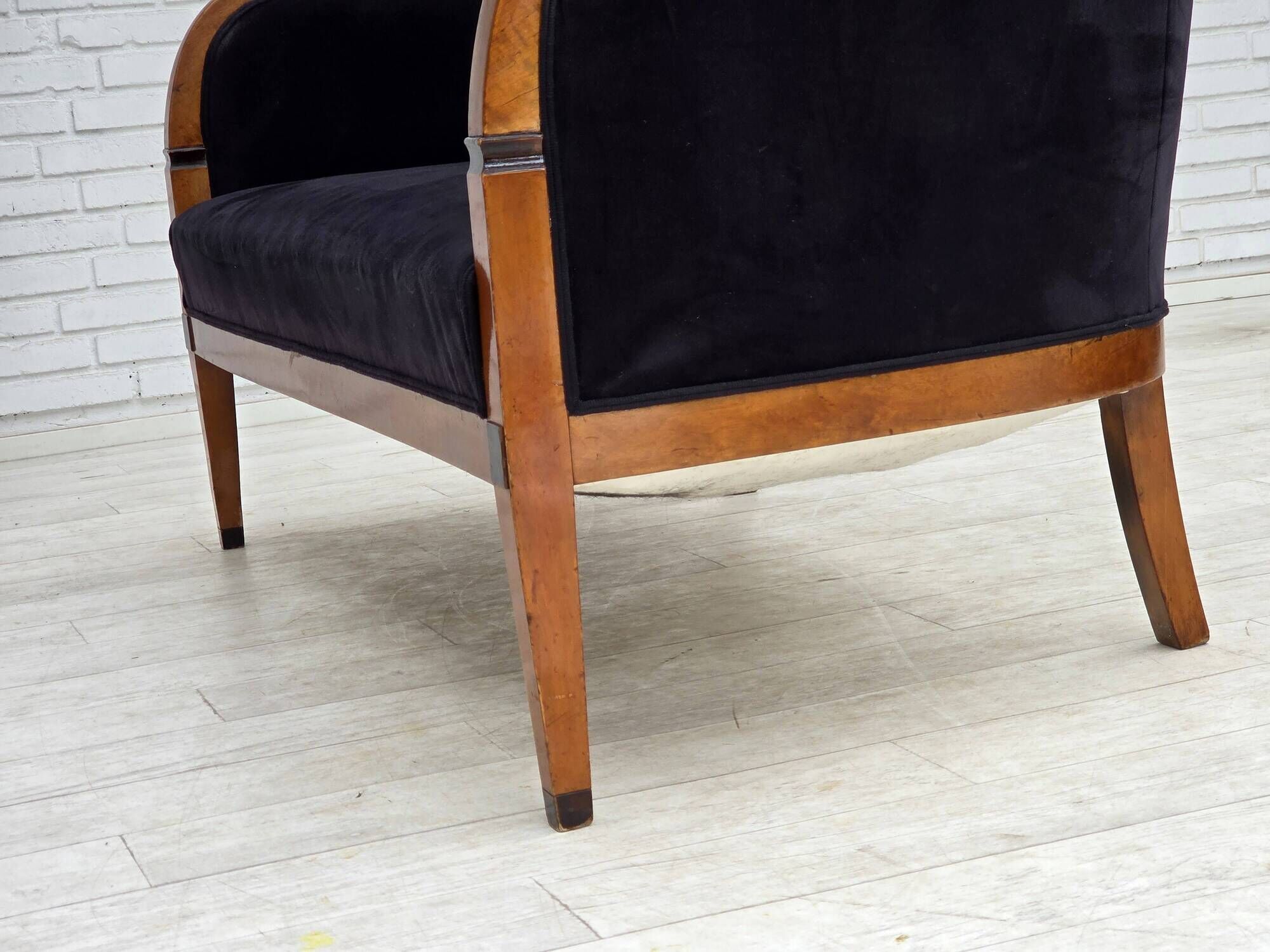 1950s, Danish art deco 2-seater sofa, ash wood, furniture velour.