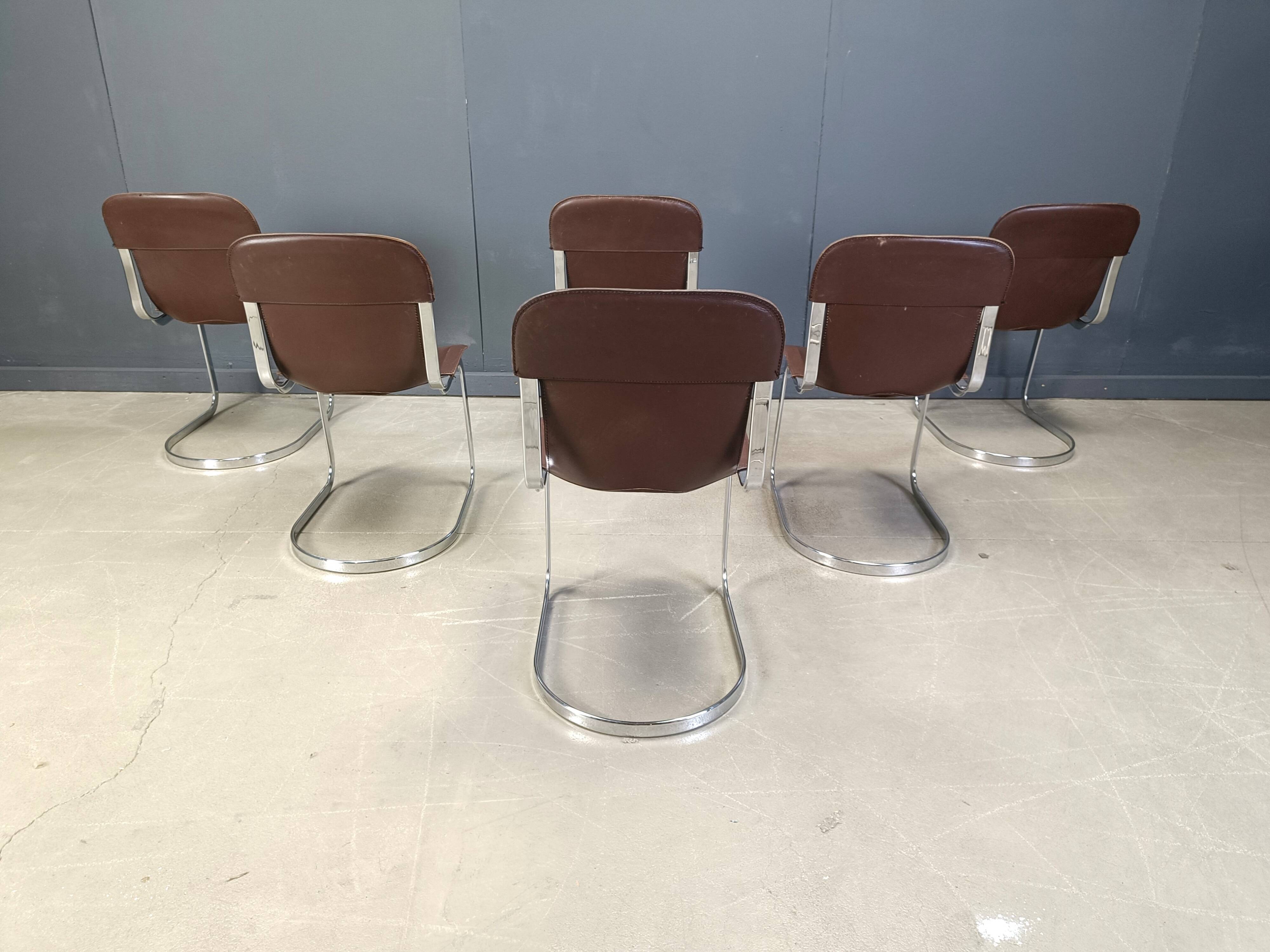 Vintage leather and chrome dining chairs by Cidue, 1970s