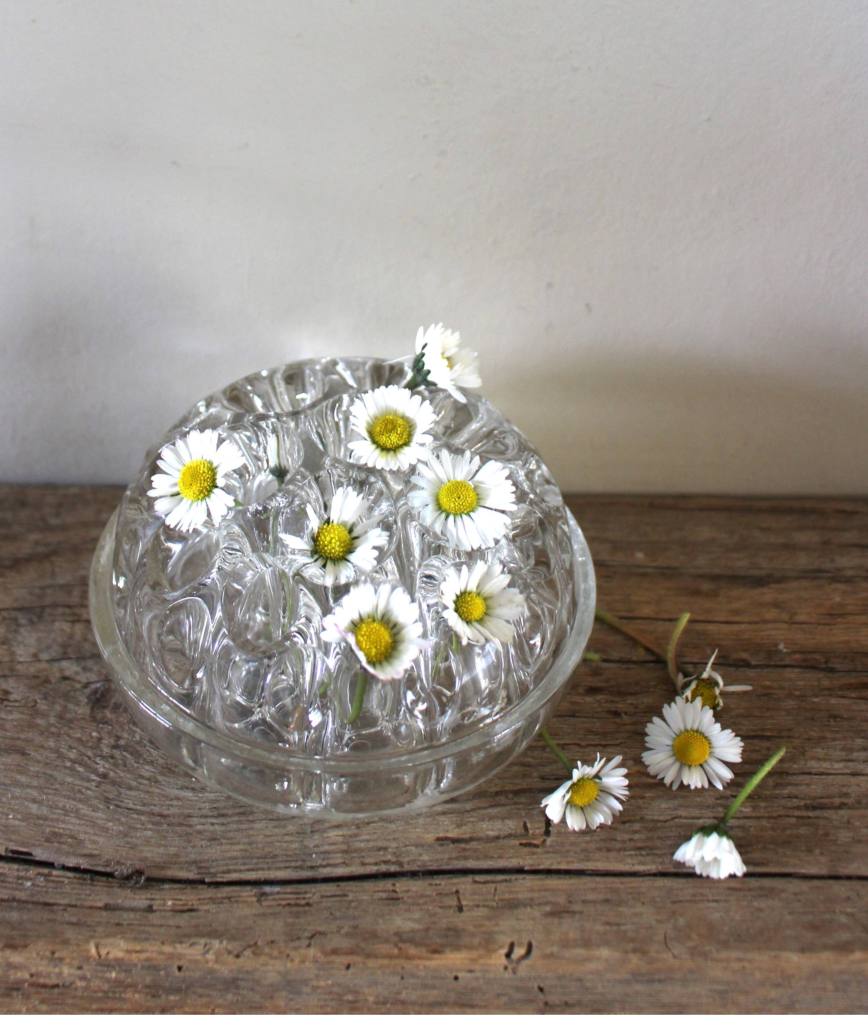 Round flower frog glass 20 holes large format vintage vase