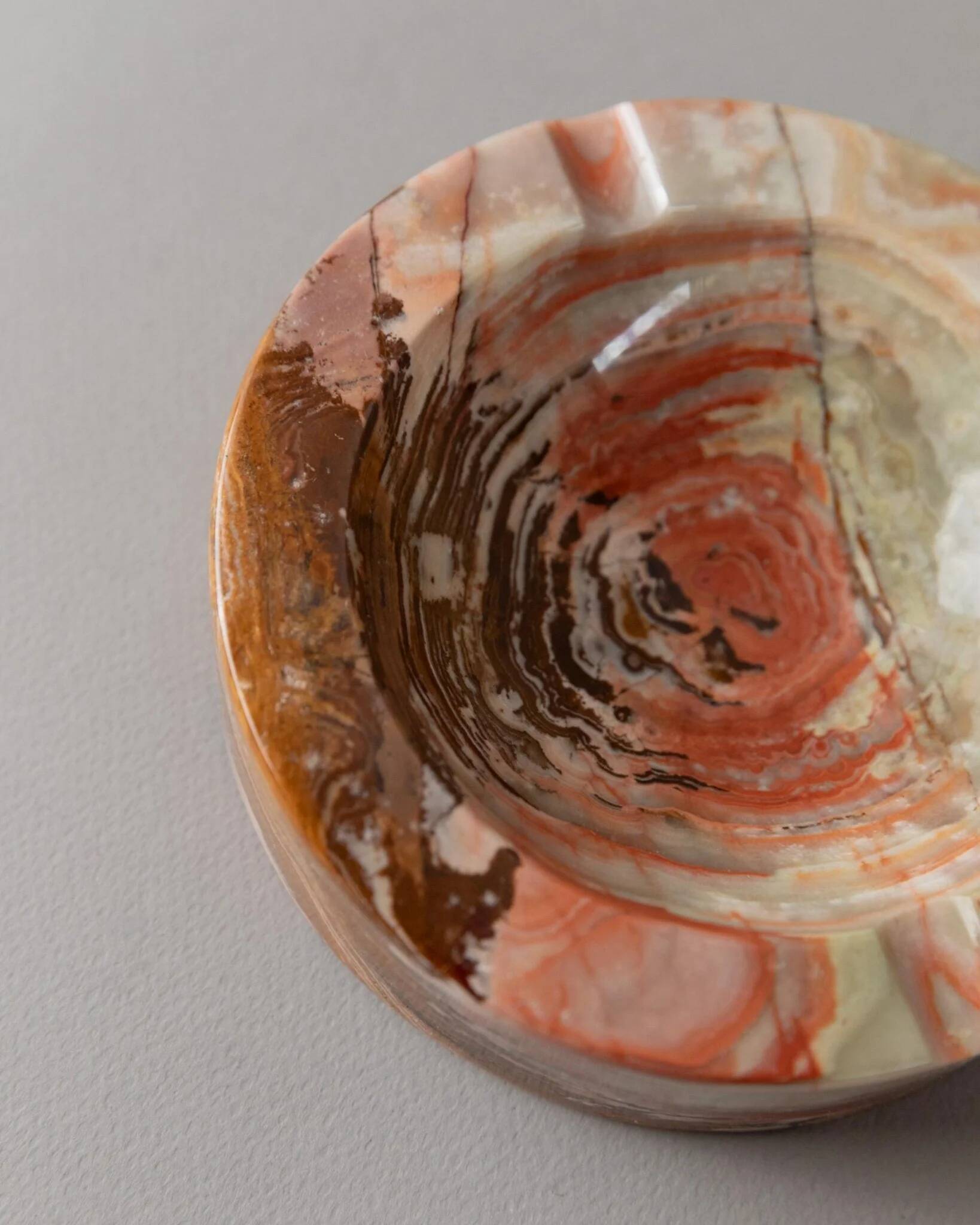 Vintage Onyx Stone Ashtray, solid green-beige-brown marbled, Italian design, 1970s retro decor