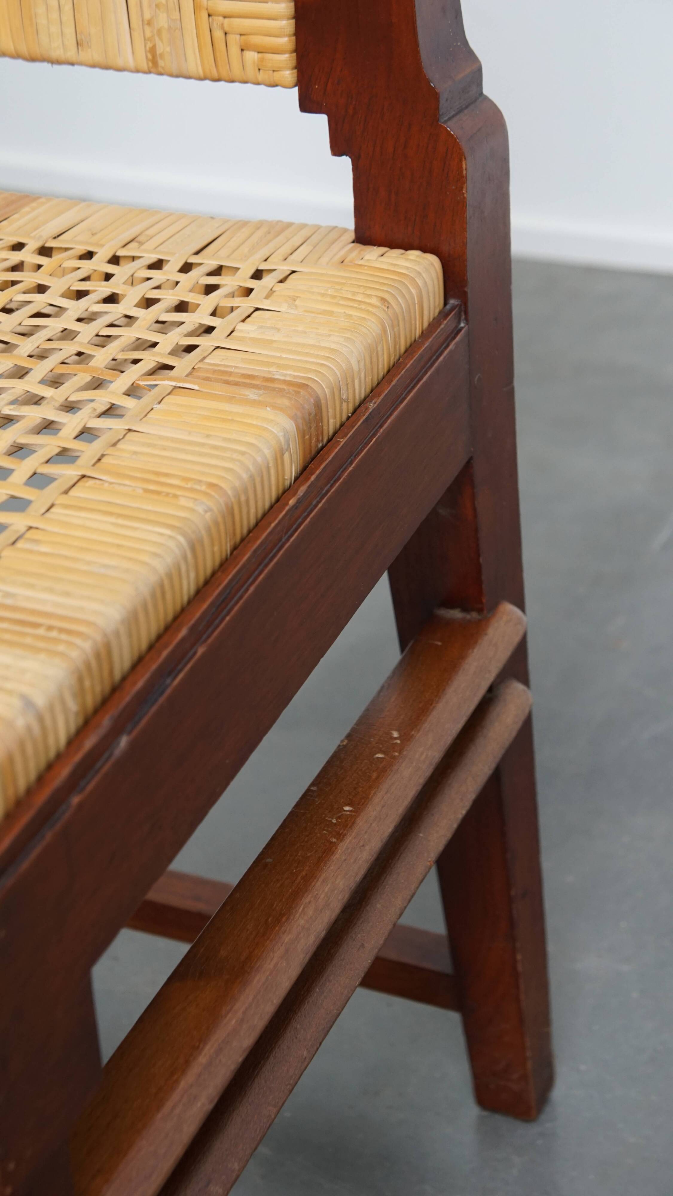 Set of 2 Wooden Art Deco Dining Chairs with Woven Cane Seat and Backrest