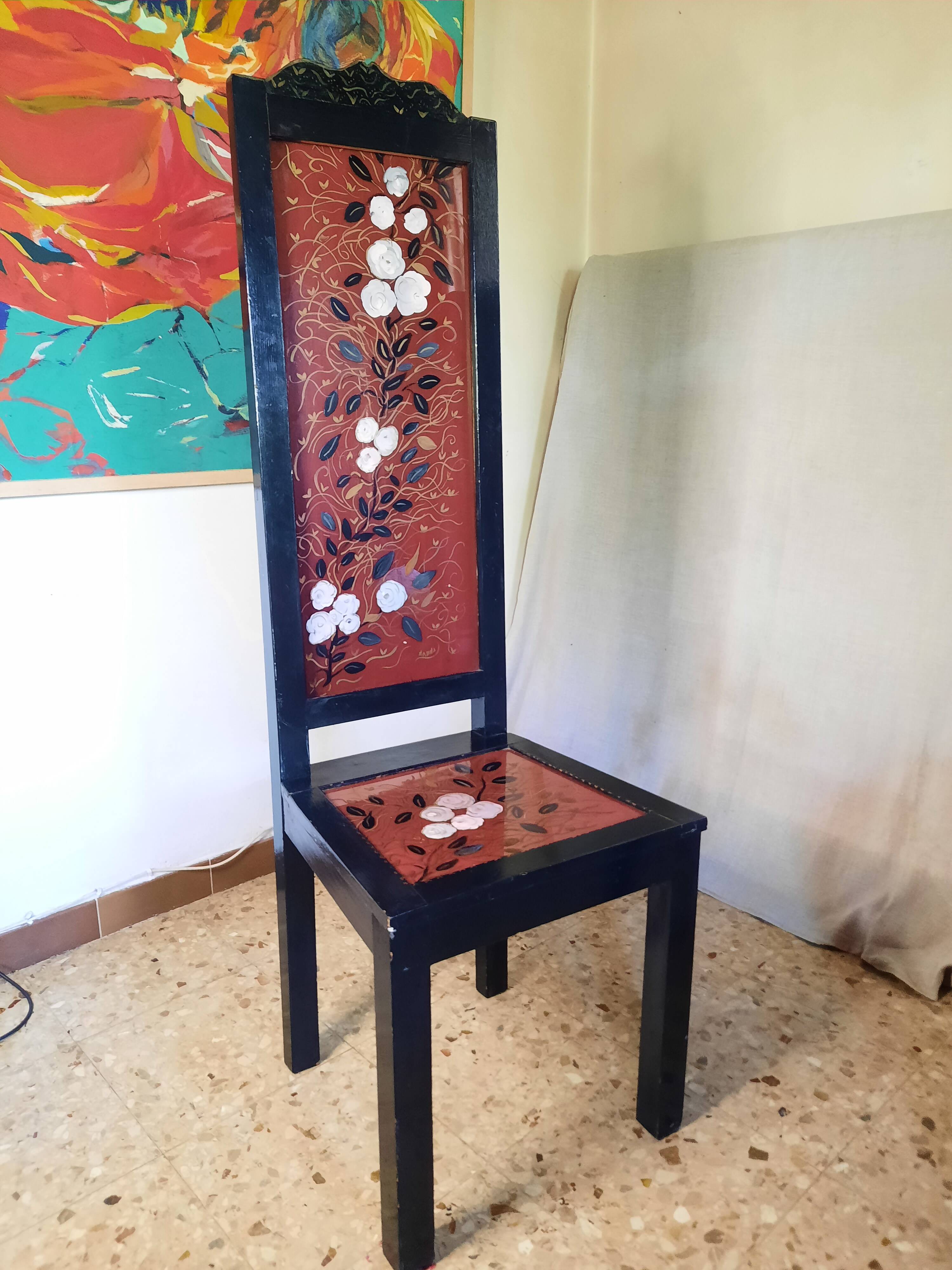 Japanese chair with a high backrest