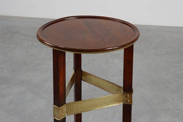 Piedestal Art Nouveau en bois et laiton, Belgique, vers 1910