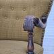 1960s, Danish armchair, original green furniture wool, carved oak wood,