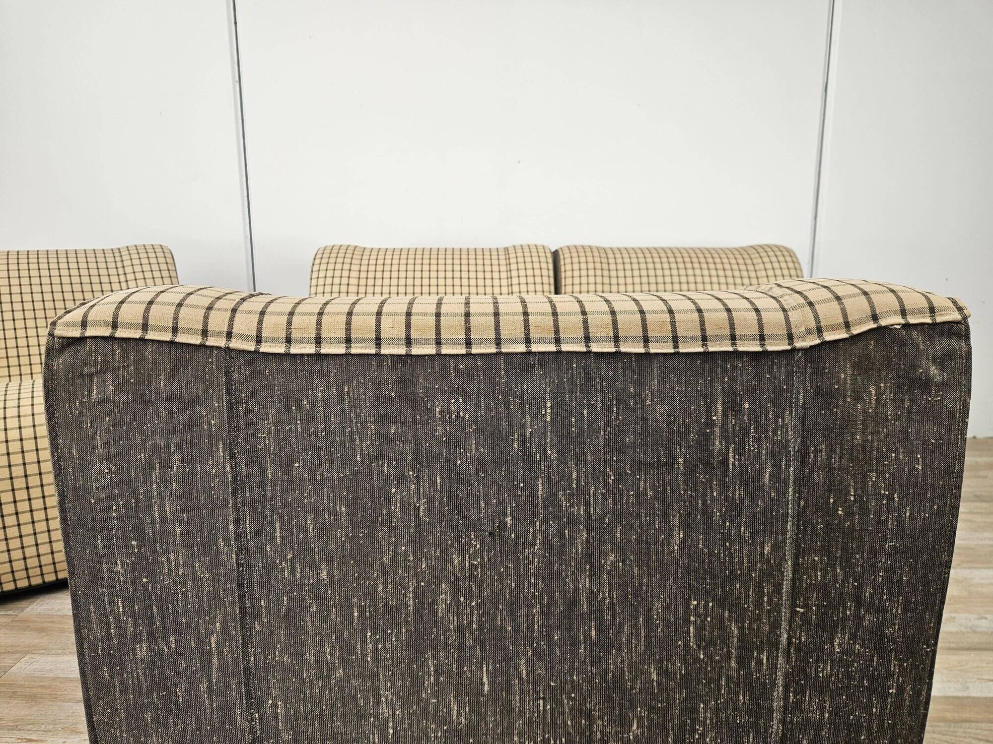 1970s modular sofa in plaid fabric
