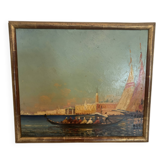 Oil on panel "View of the Grand Canal of Venice" 20th century