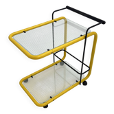 Desserte postmoderne noire et jaune en métal et verre, 1980