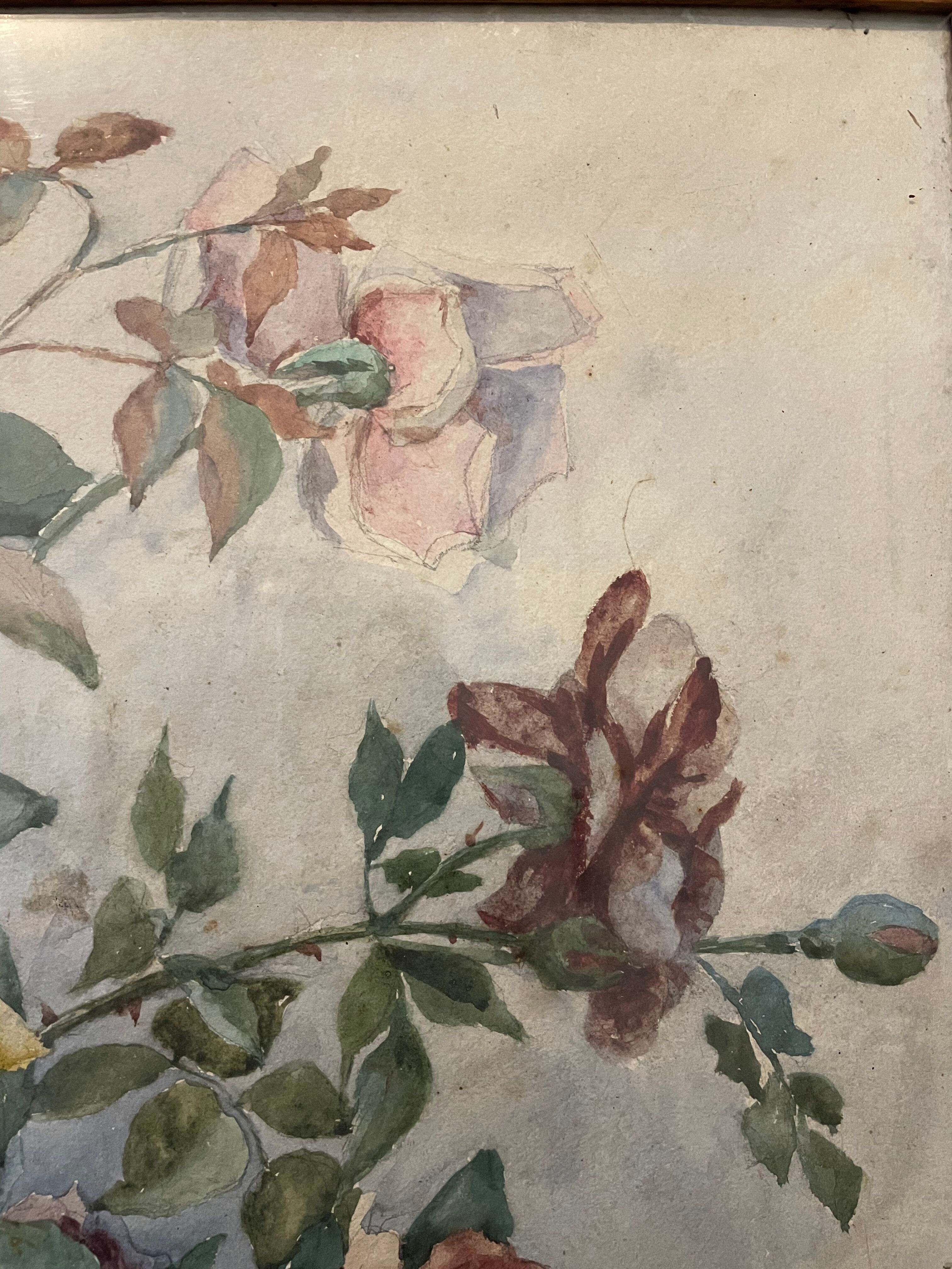 Watercolor painting signed Louise Boussac XIXth