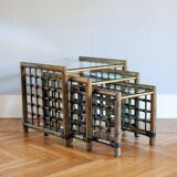 Vintage nesting tables in bamboo with glass top by Gallotti & Radice, 1970, set of 3.