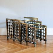 Vintage nesting tables in bamboo with glass top by Gallotti & Radice, 1970, set of 3.