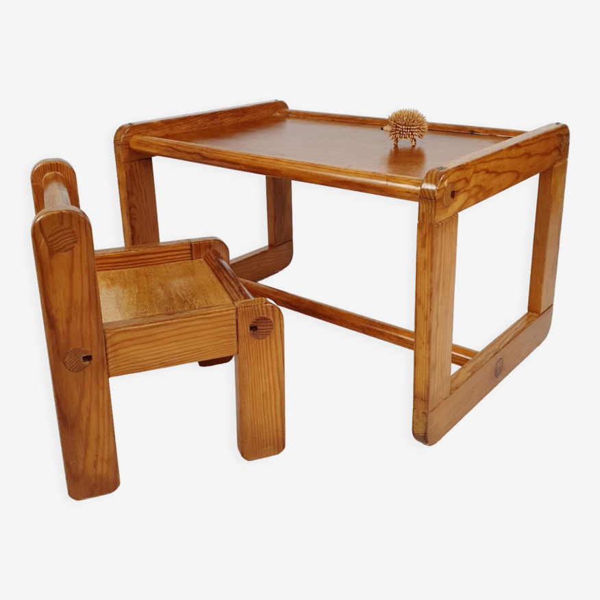 Bureau enfant et sa chaise en pin 1970 | Selency