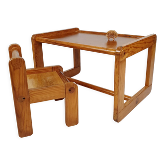 Bureau enfant et sa chaise en pin 1970