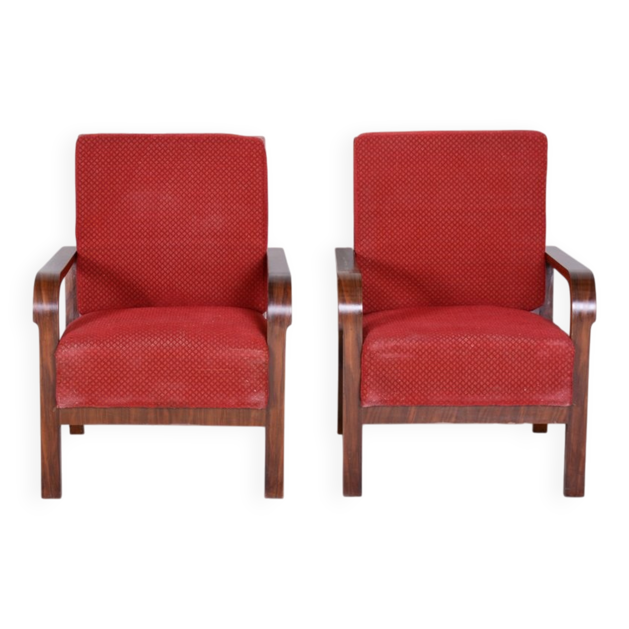 Set of Art Deco Walnut Armchairs, 1930s