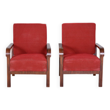 Ensemble de fauteuils en noyer Art Déco, années 1930