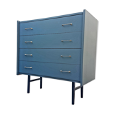 Chest of drawers in dark green wood and metal feet