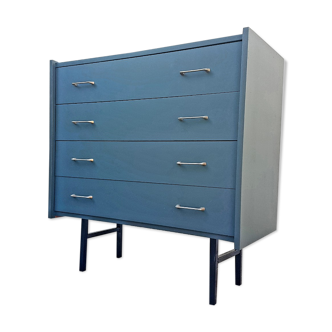 Chest of drawers in dark green wood and metal feet