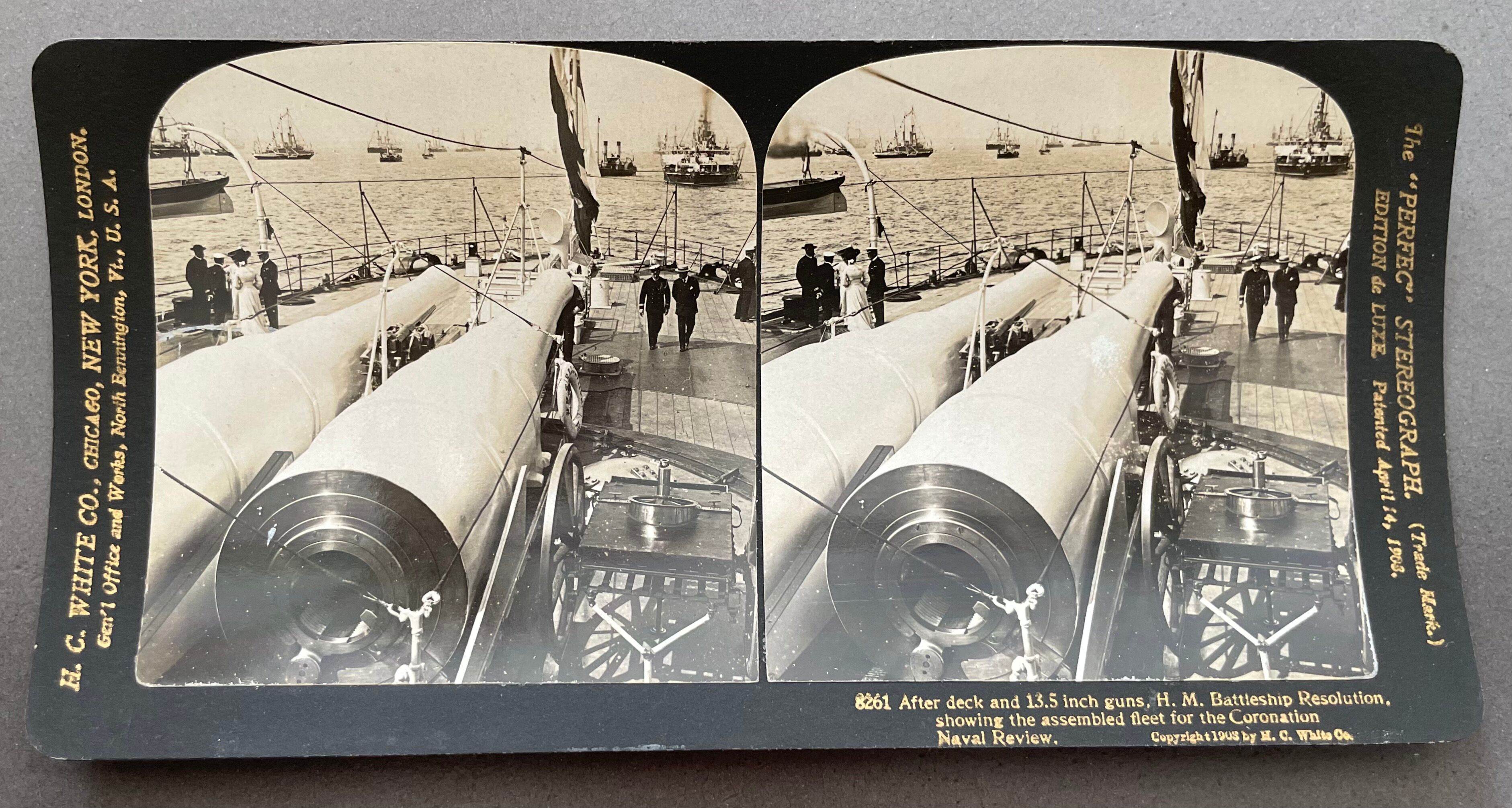 Old photography stereo, stereograph, luxury albumine 1903 English warship