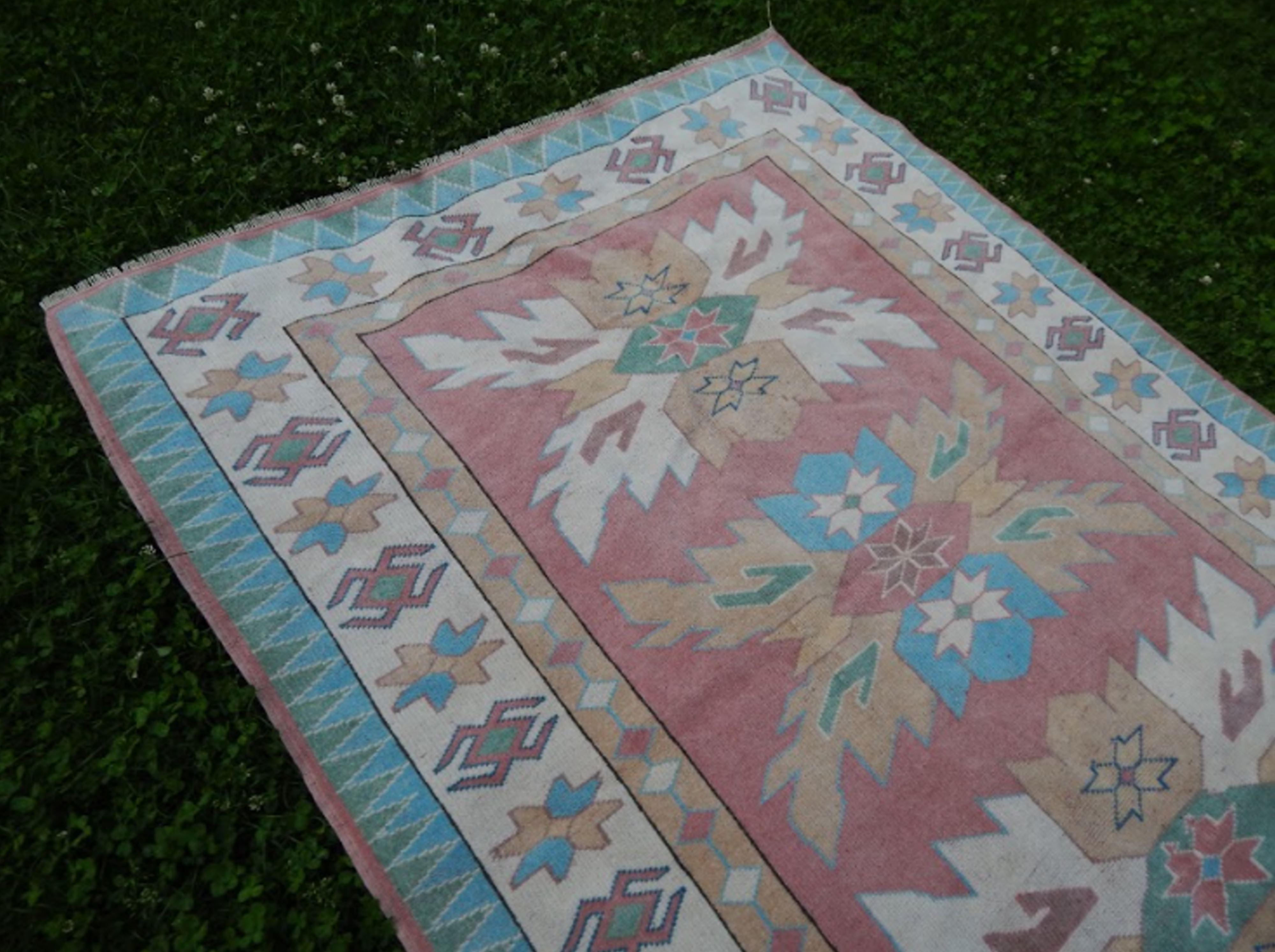 Vintage Turkish Oushak rug with soft color hand knotted rug 170 x 216 cm